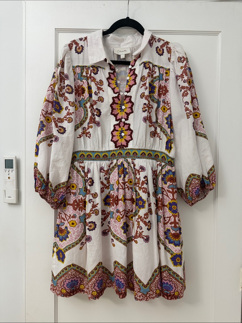 Cleobella White Floral Embroidered Boho Mini Dress